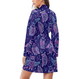 Cute owls pattern boho style ornament Women's Long Sleeve Belted Night Robe