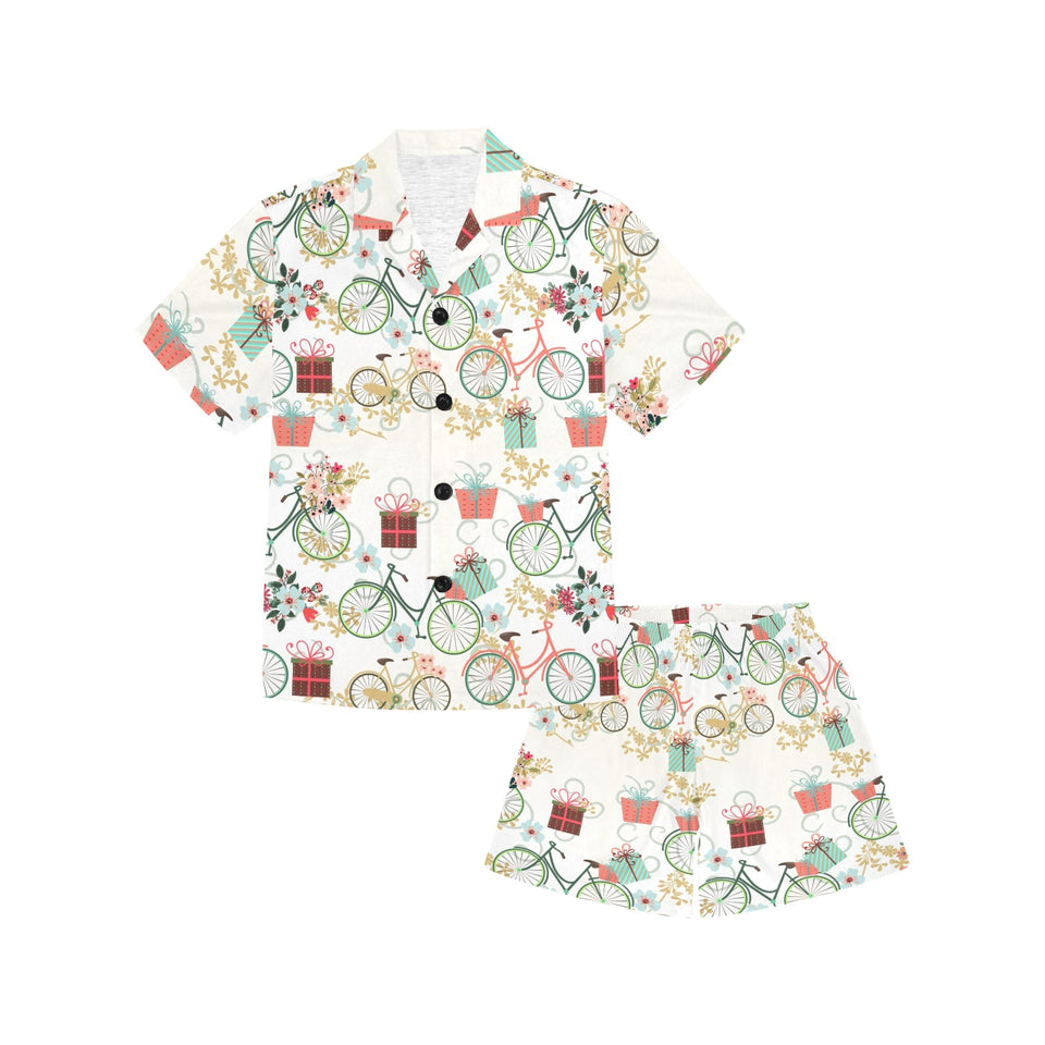 Bicycle Pattern Print Design 05 Kids' Boys' Girls' V-Neck Short Pajama Set