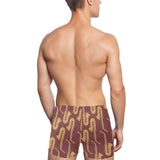 Hand drawn gold saxophone red background Men's Swimming Trunks