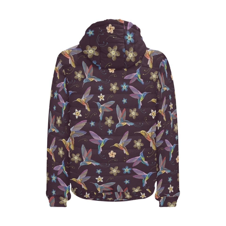 Hummingbird Pattern Print Design 04 Men's Padded Hooded Jacket