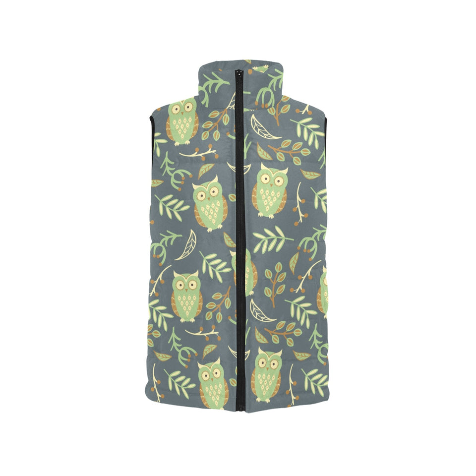 Cute owls leaves pattern Men's Padded Vest