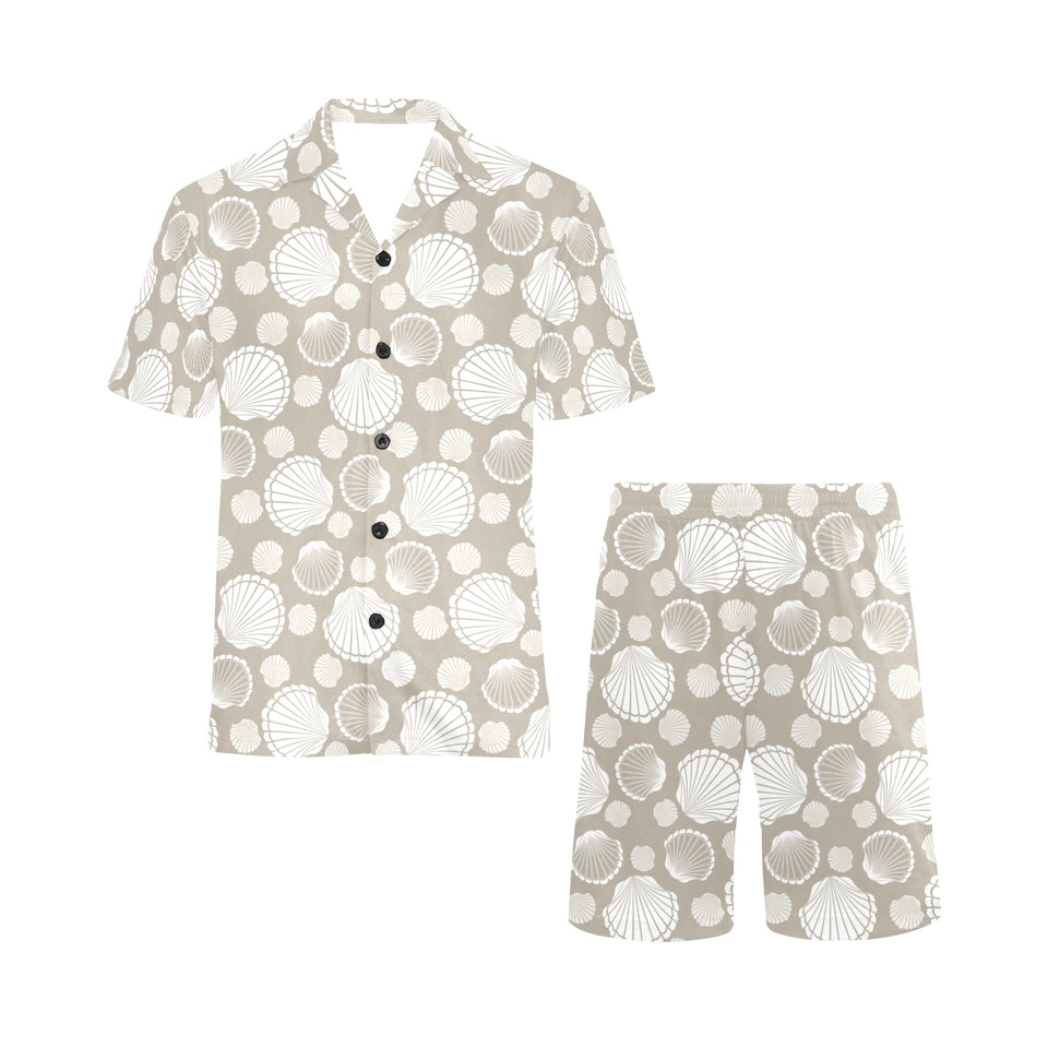 Scallop shell pattern Men's V-Neck Short Pajama Set