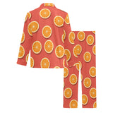 Oranges pattern red background Men's Long Pajama Set