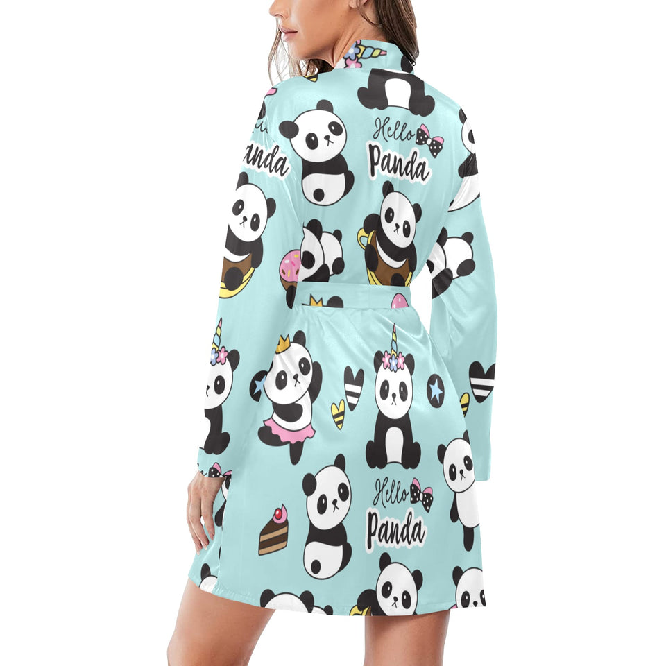 Cute baby panda pattern Women's Long Sleeve Belted Night Robe