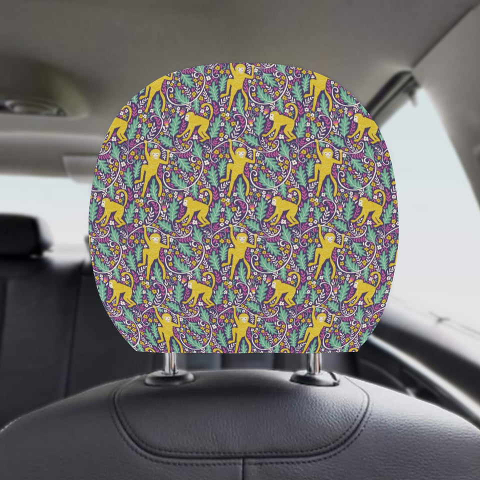 Cute yellow monkey leaves pattern Car Headrest Cover