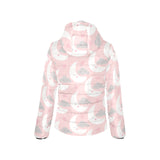 Cute moon cloud star pattern pink dot background Women's Padded Hooded Jacket