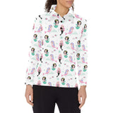 cute mermaid dolphin fish starfish pattern Women's Long Sleeve Polo Shirt