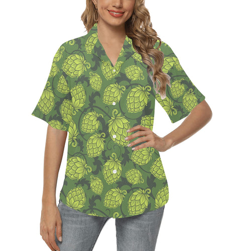 Hop pattern Hop cone background Women's All Over Print Hawaiian Shirt