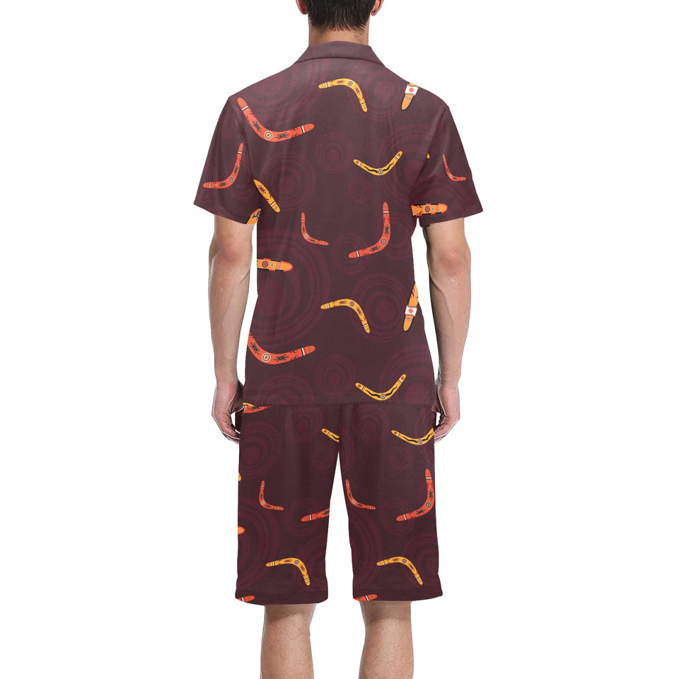 Boomerang Australian aboriginal ornament circle bl Men's V-Neck Short Pajama Set