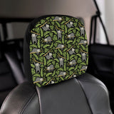 Cute sloths tropical palm leaves black background Car Headrest Cover