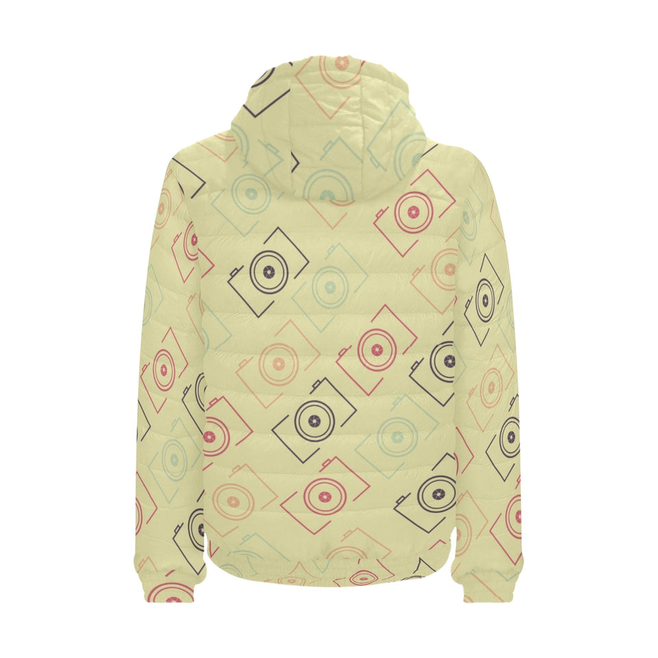 Camera Pattern Print Design 01 Men's Padded Hooded Jacket