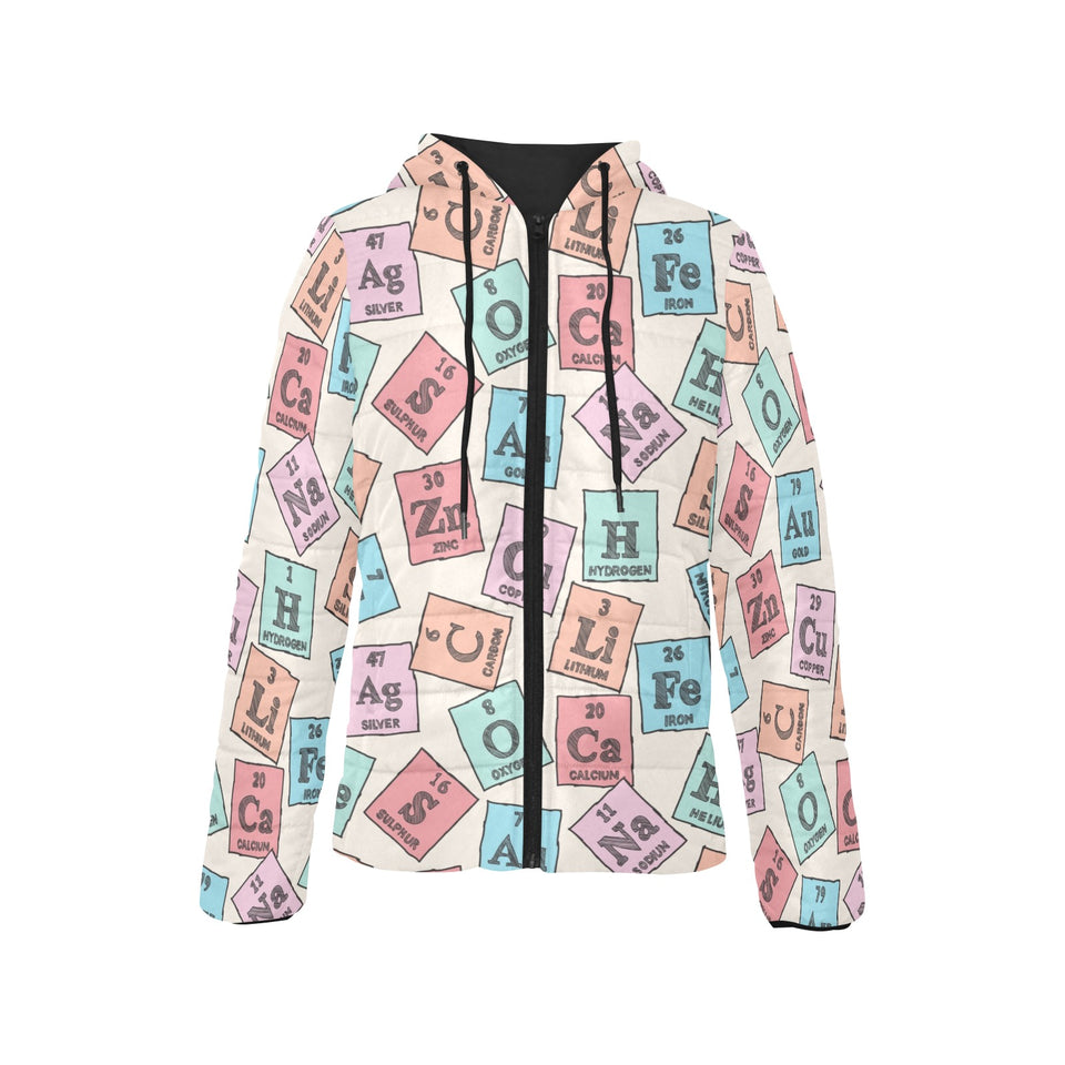 Chemistry Periodic Table Pattern Print Design 02 Women's Padded Hooded Jacket