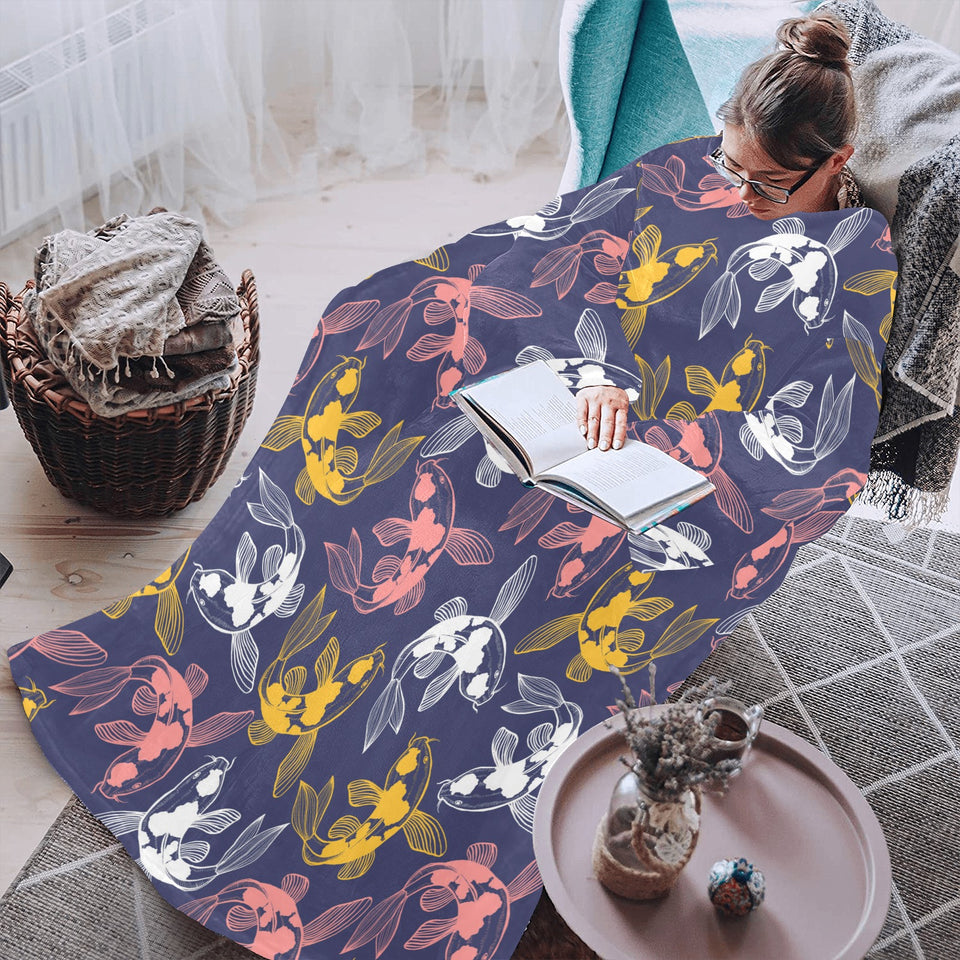 Koi Fish Carp Fish pattern Blanket Robe with Sleeves