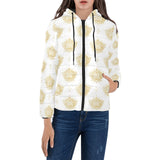 Gold Ornamental lotue waterlily symbol pattern Women's Padded Hooded Jacket