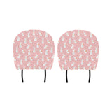 Cute white rabbit flower pink background Car Headrest Cover
