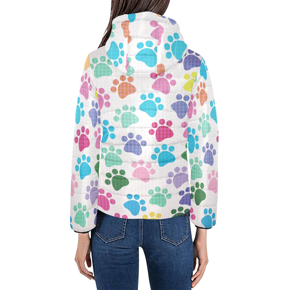 Dog Paws Pattern Print Design 01 Women's Padded Hooded Jacket
