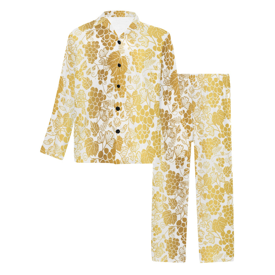 Gold grape pattern Men's Long Pajama Set