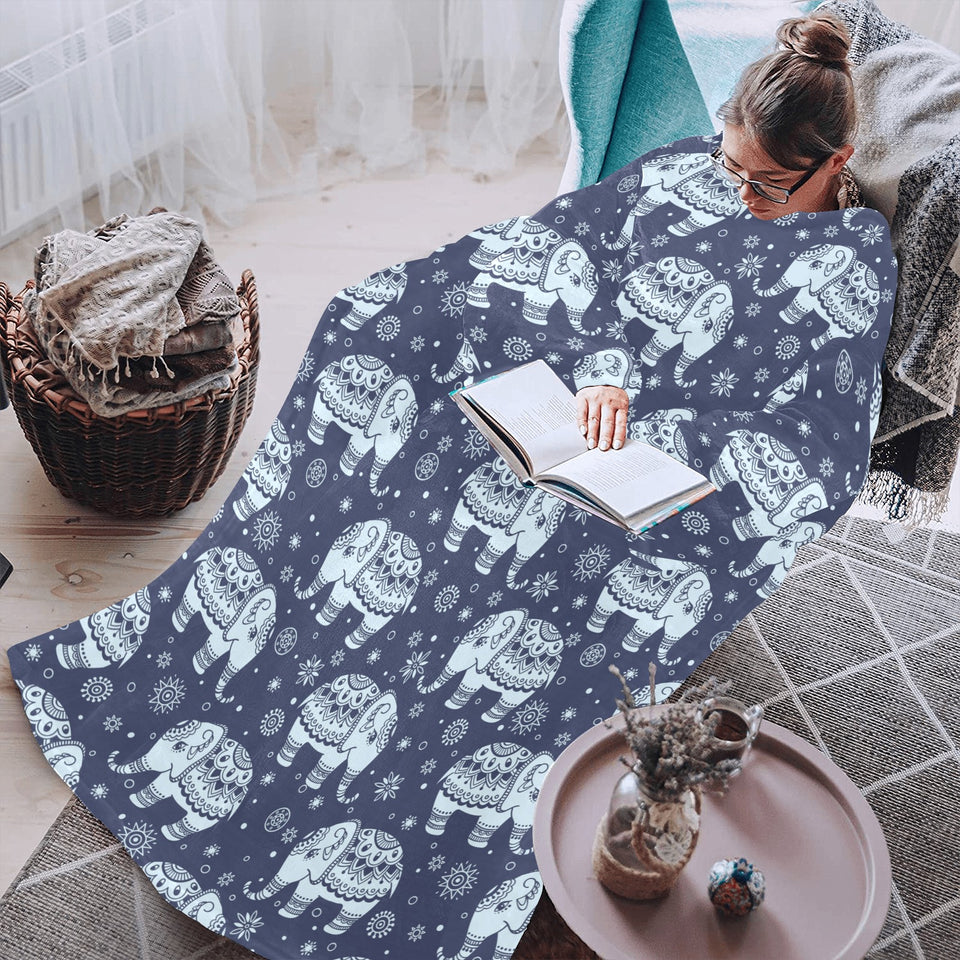 Elephant tribal design pattern Blanket Robe with Sleeves