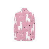 Llama Alpaca pink background Women's Long Sleeve Polo Shirt