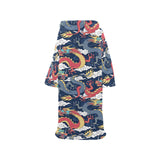 Blue red dragon cloud pattern Blanket Robe with Sleeves