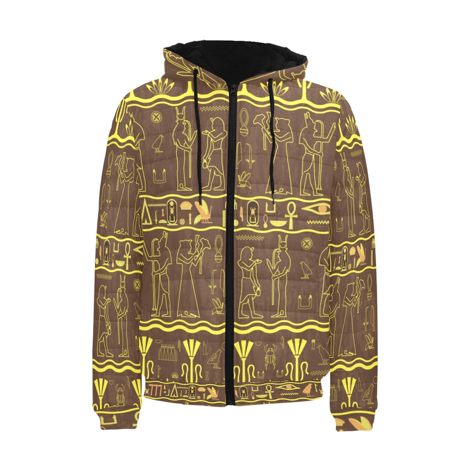 Egypt Hieroglyphics Pattern Print Design 03 Men's Padded Hooded Jacket
