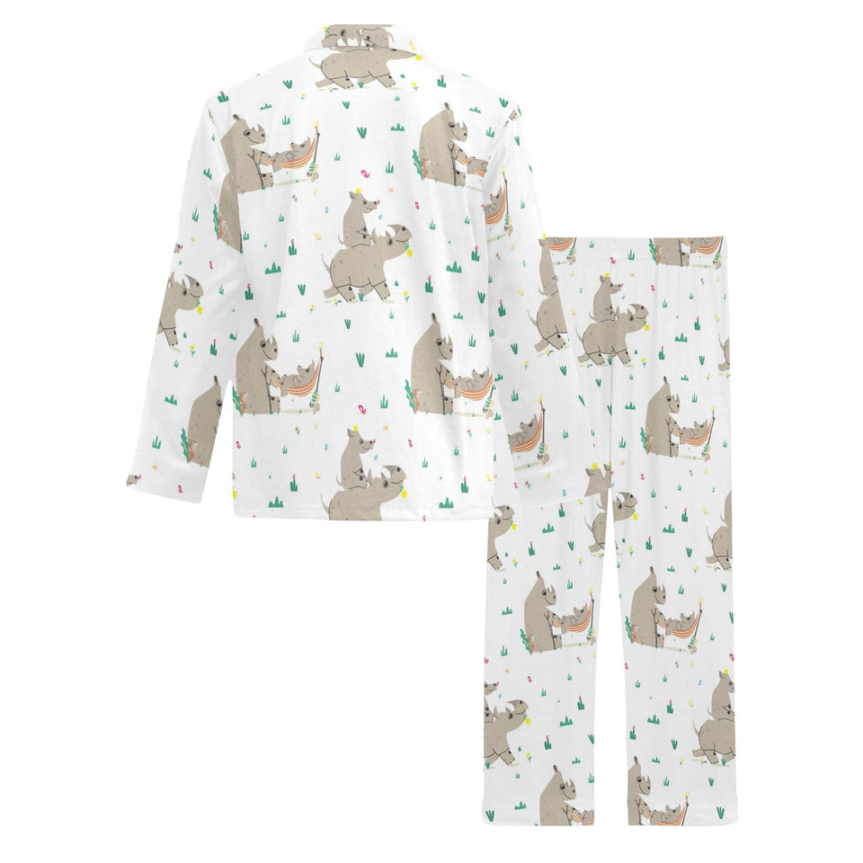 Cute Rhino pattern background Men's Long Pajama Set