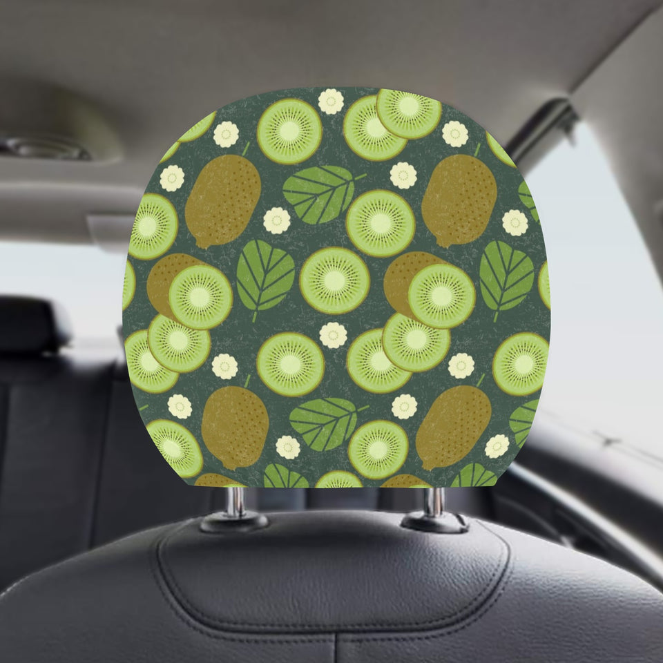 Whole sliced kiwi leave and flower Car Headrest Cover