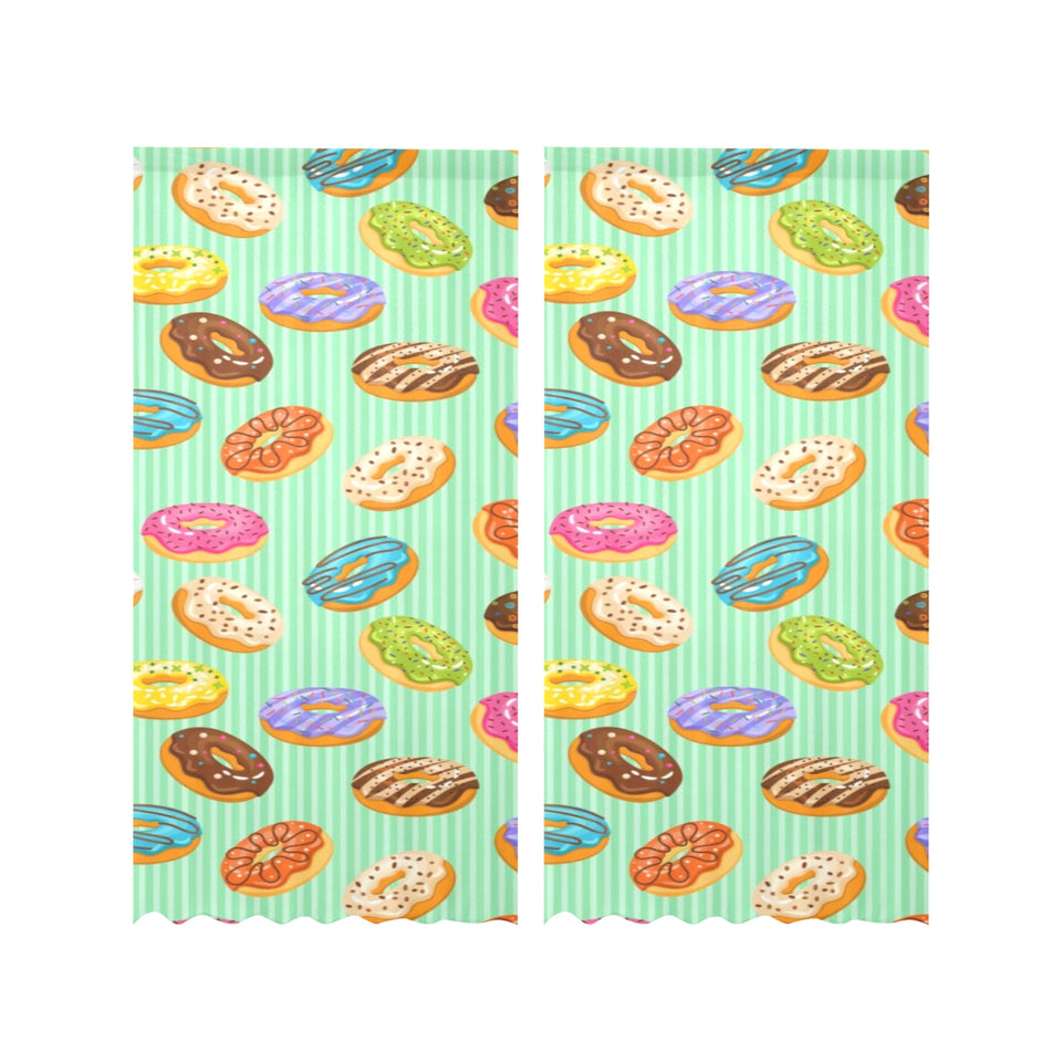 Colorful donut pattern green background Gauze Curtain