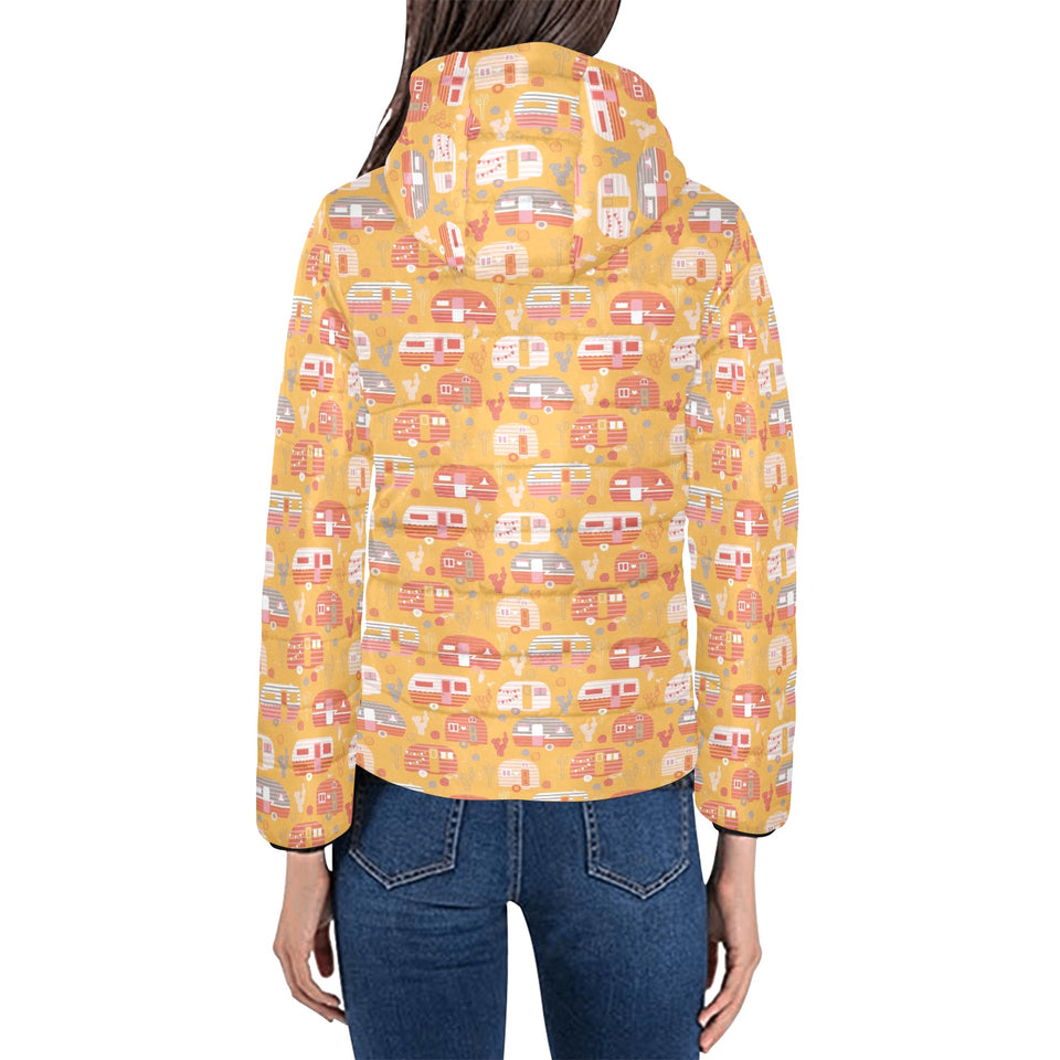 Camper Van Pattern Print Design 04 Women's Padded Hooded Jacket