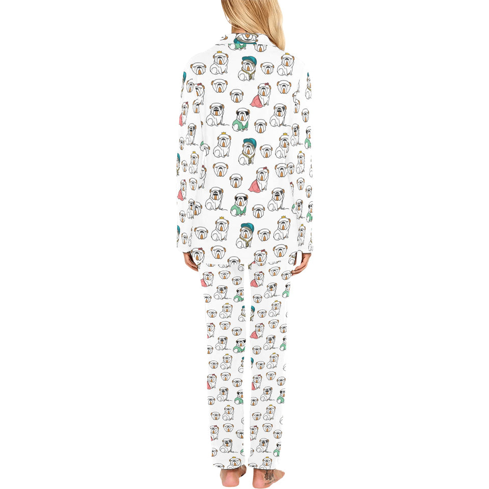 English Bulldog Pattern Print Design 03 Women's Long Pajama Set