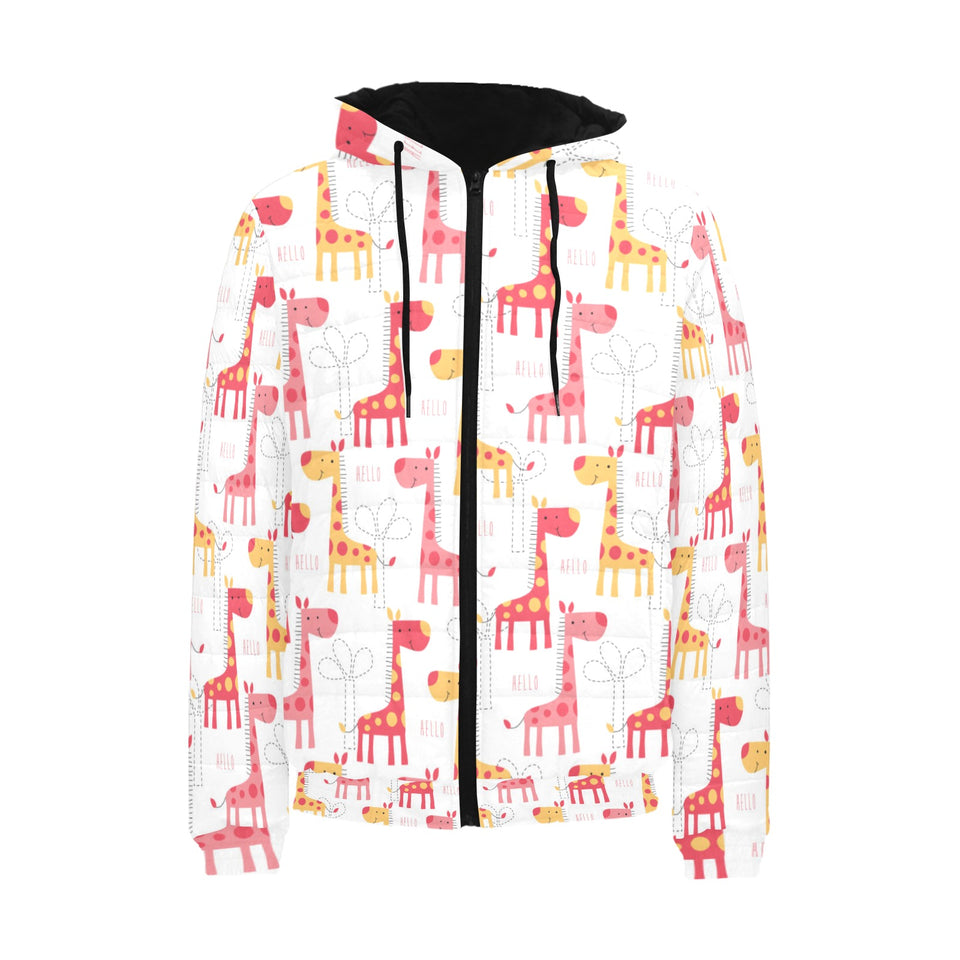 Giraffe Pattern Print Design 03 Men's Padded Hooded Jacket