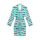 Cute octopuses heart striped background Women's Long Sleeve Belted Night Robe