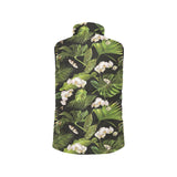 White orchid flower tropical leaves pattern blackg Men's Padded Vest