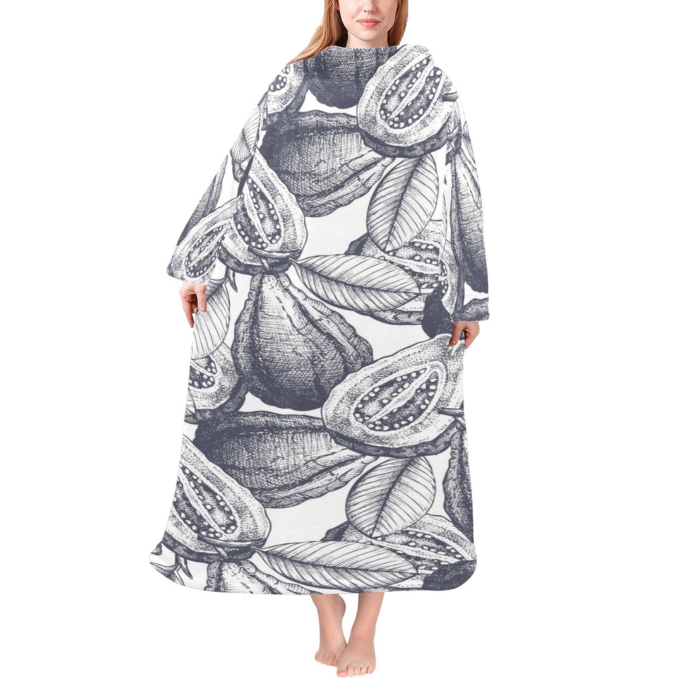 Guava tropical hand drawn pattern Blanket Robe with Sleeves