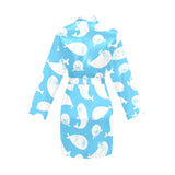 Cute white sea lion seals pattern Women's Long Sleeve Belted Night Robe