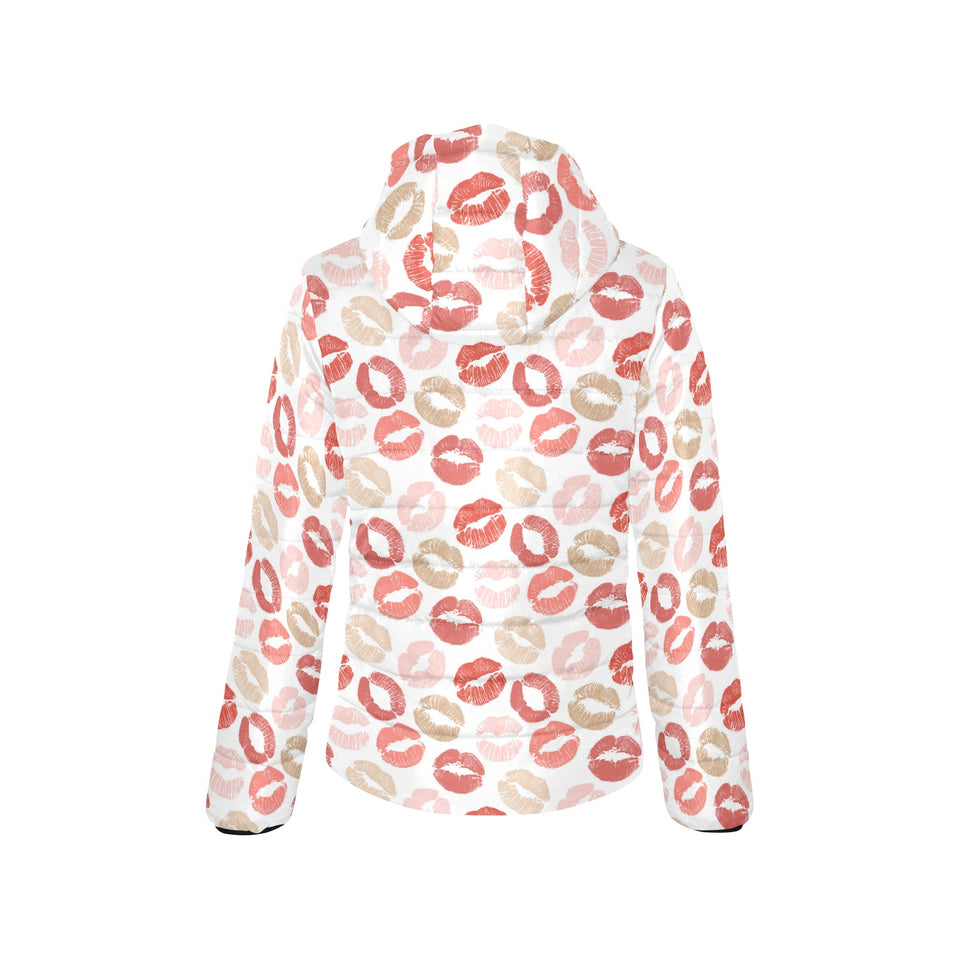 Lips Pattern Print Design 04 Women's Padded Hooded Jacket