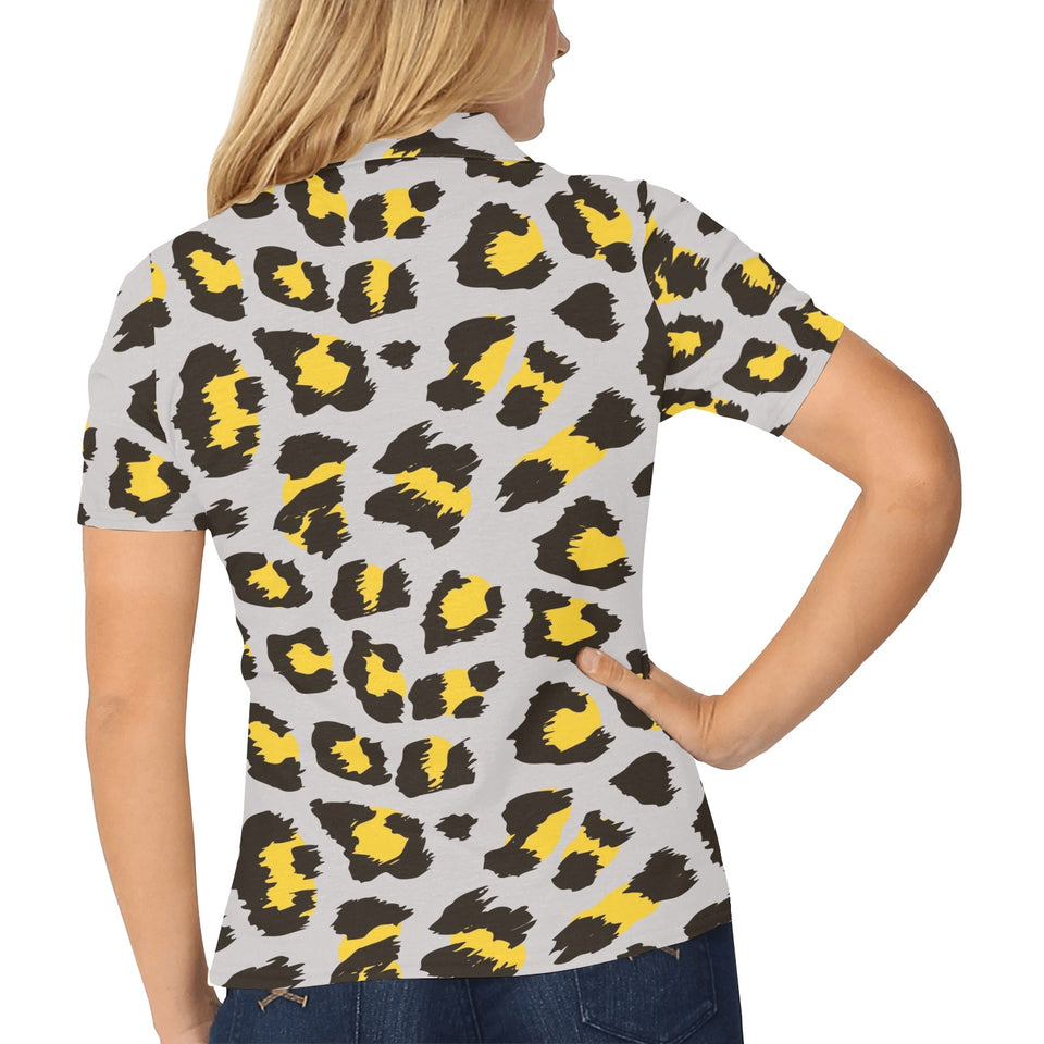 Gray Leopard print pattern Women's All Over Print Polo Shirt