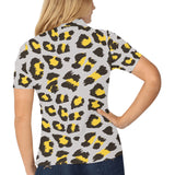 Gray Leopard print pattern Women's All Over Print Polo Shirt