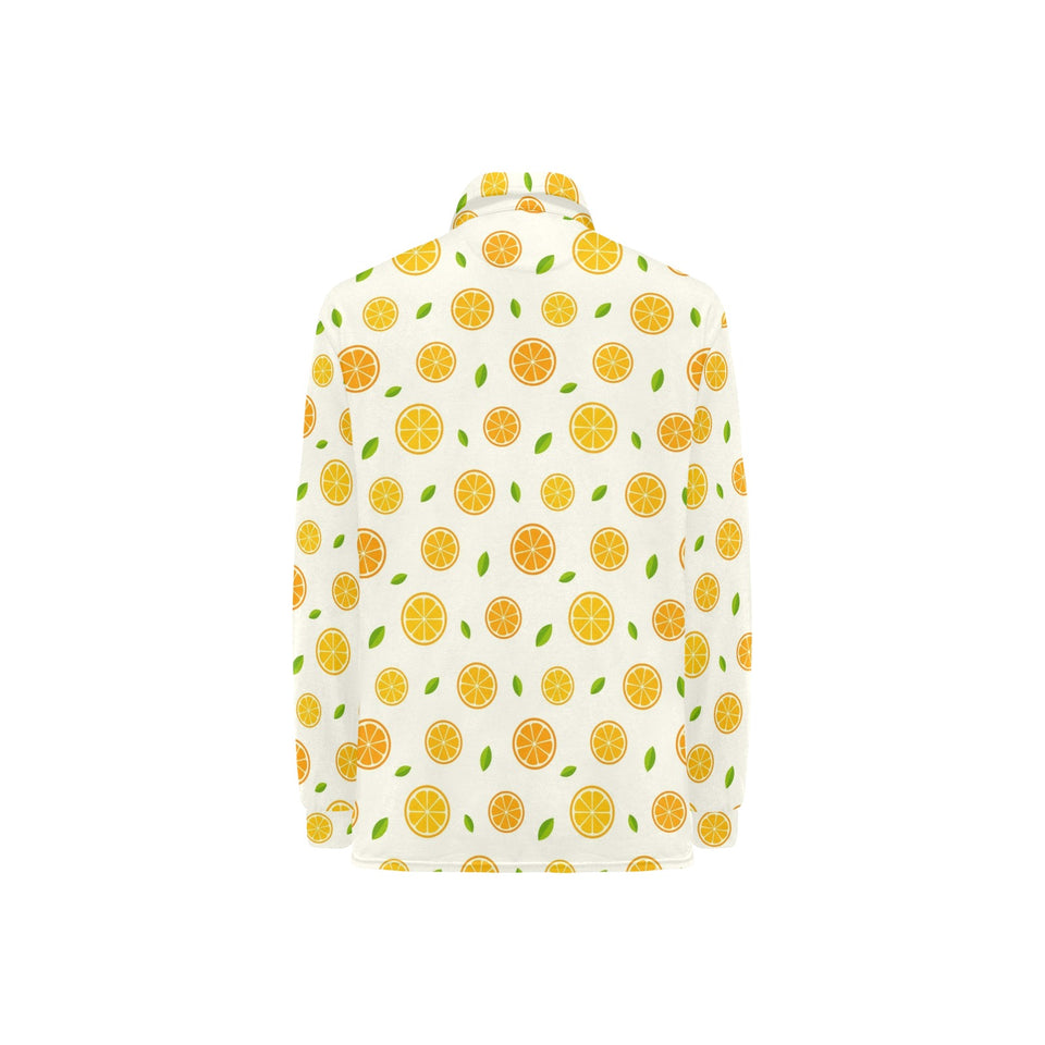 oranges leaves pattern Women's Long Sleeve Polo Shirt