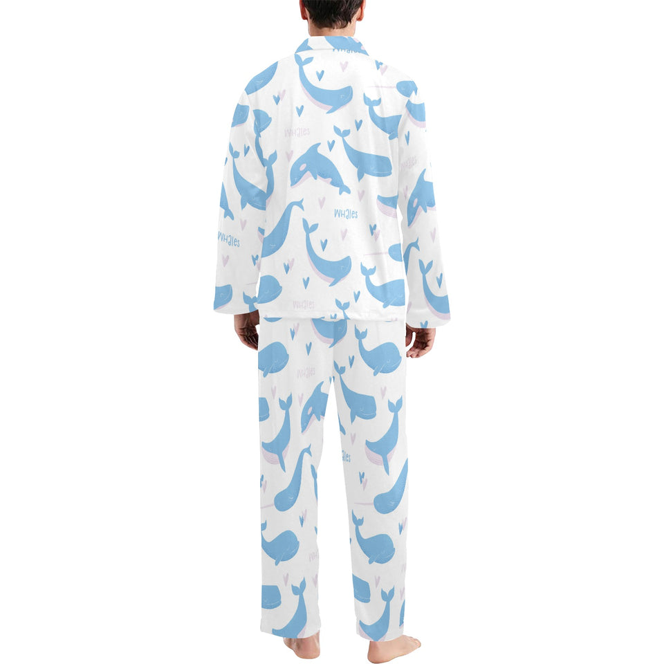 Blue whale pattern Men's Long Pajama Set