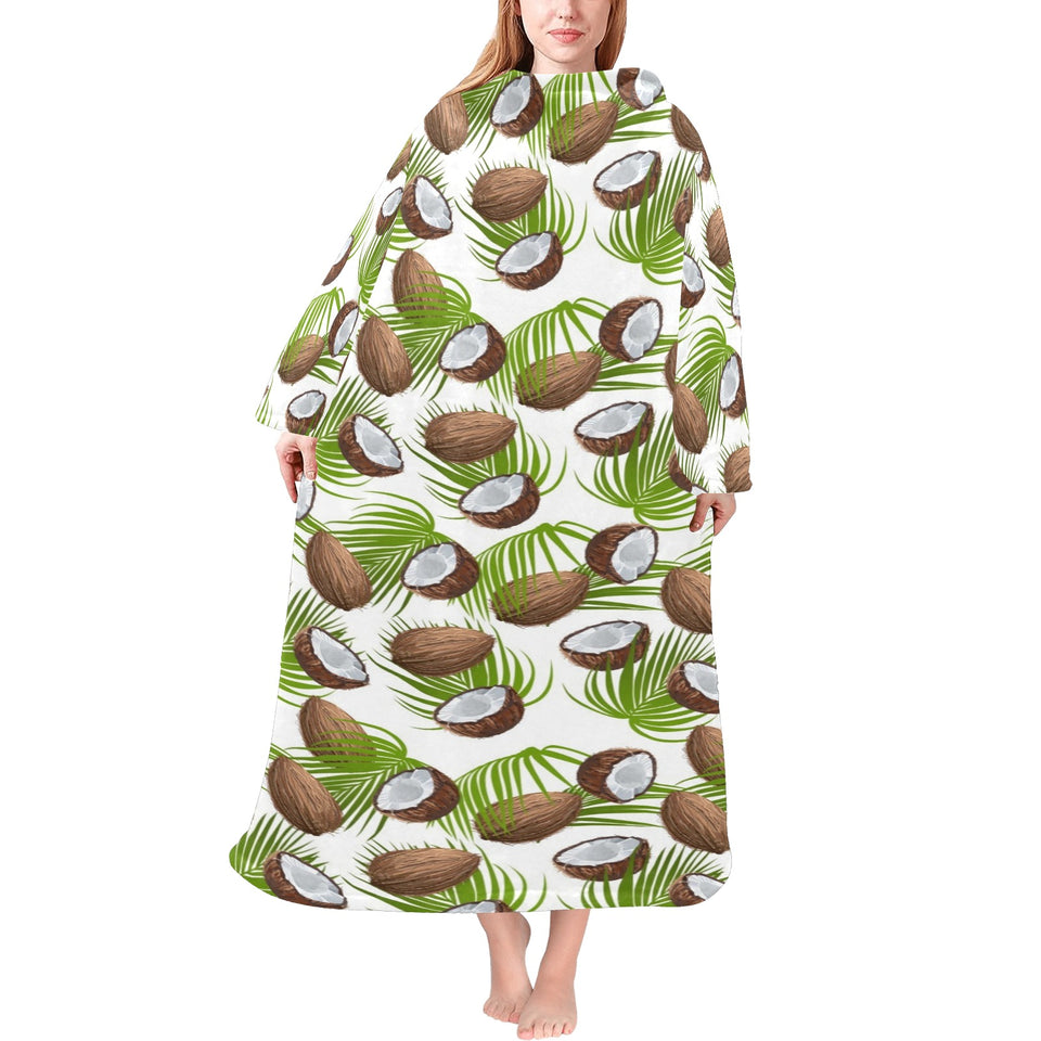 Coconut Pattern Print Design 04 Blanket Robe with Sleeves