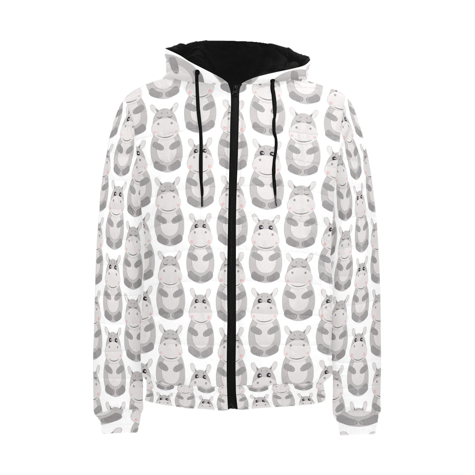 Hippopotamus Pattern Print Design 05 Men's Padded Hooded Jacket