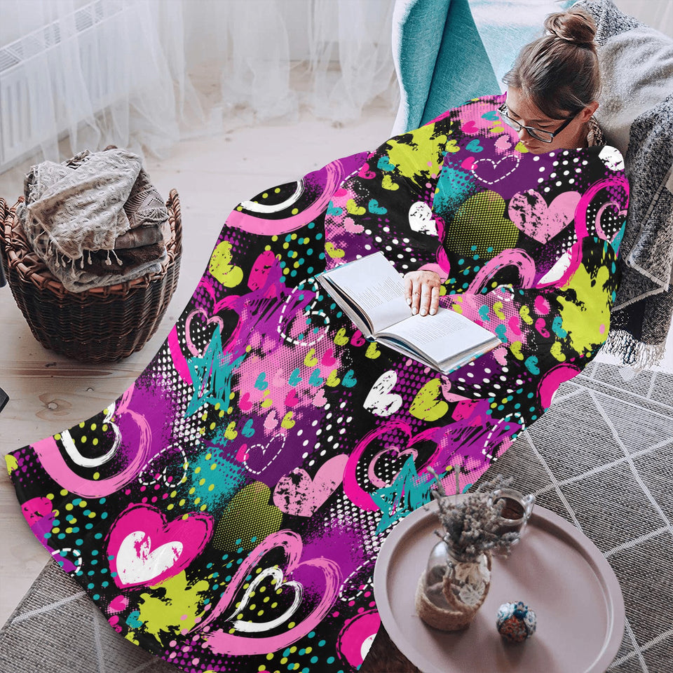 heart dot wave star creative design pattern Blanket Robe with Sleeves