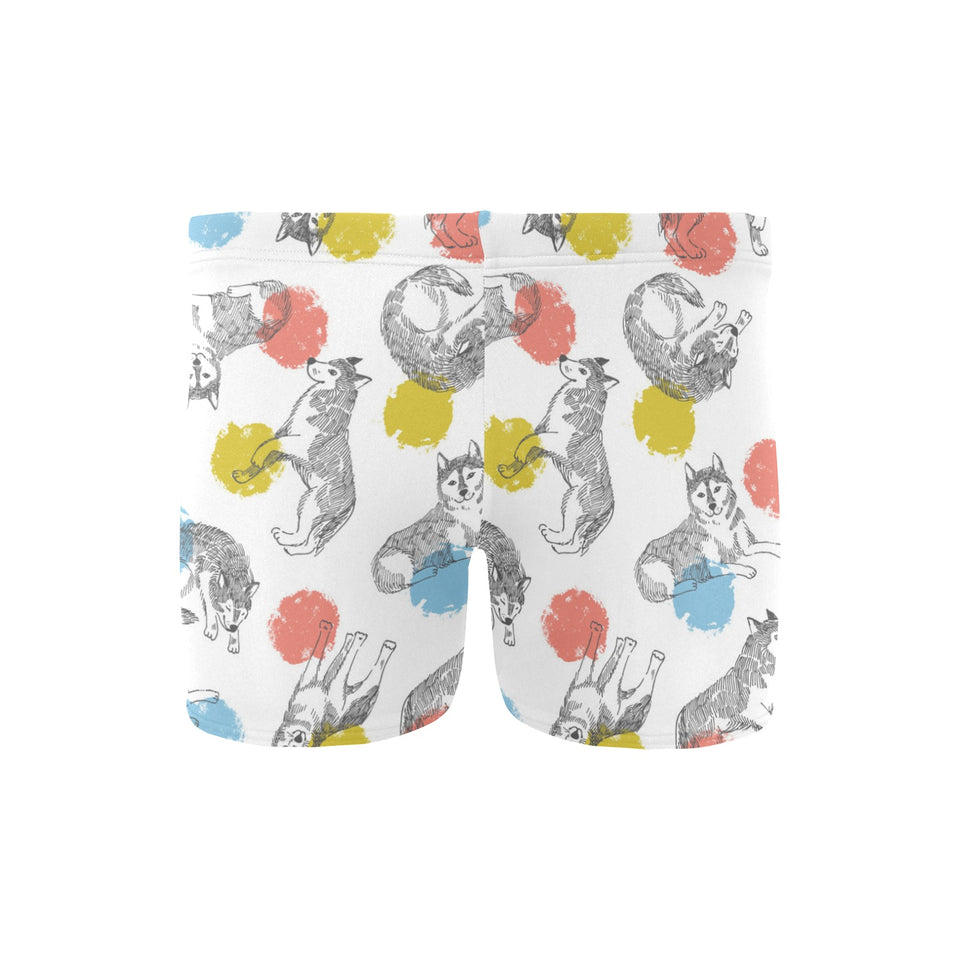 Siberian husky and colorful circle pattern Men's Swimming Trunks