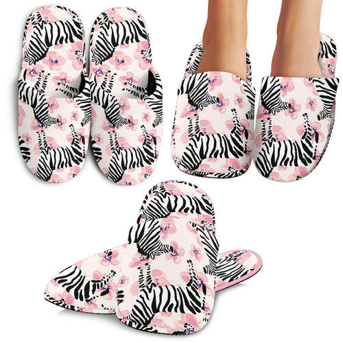 Zebra Pink Flower Background Slippers