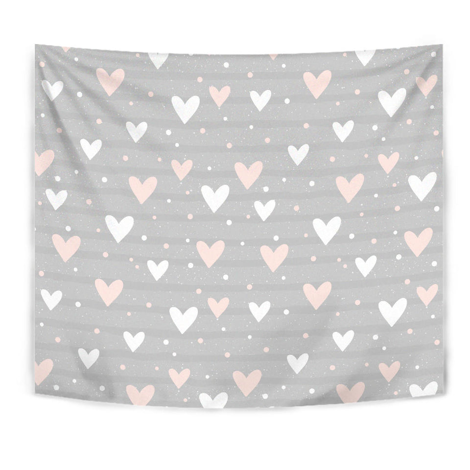 Heart Pattern Gray Background Wall Tapestry