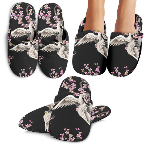 Japanese Crane Pink Sakura Pattern Slippers