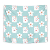 Maneki Neko Lucky Cat Sakura Wall Tapestry