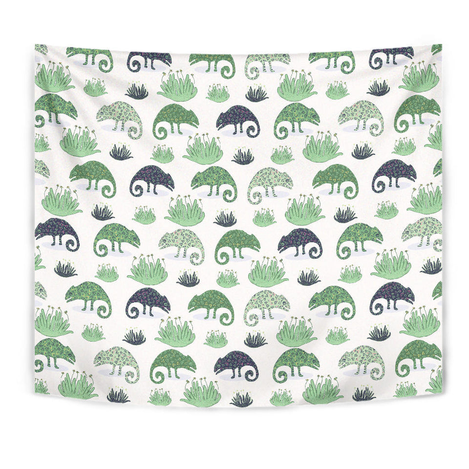 Chameleon Lizard Succulent Plant Pattern Wall Tapestry