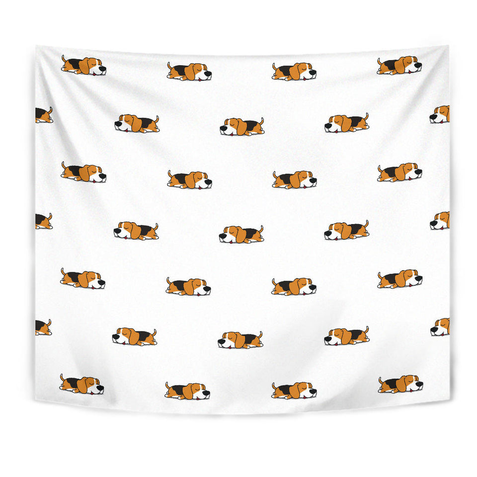 Cute Beagle Dog Sleeping Pattern Wall Tapestry